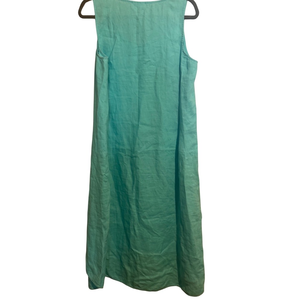 J.Jill Love Linen Sleeveless V-Neck High-Low Dress Turquoise Blue Womens Medium - Picture 3 of 9
